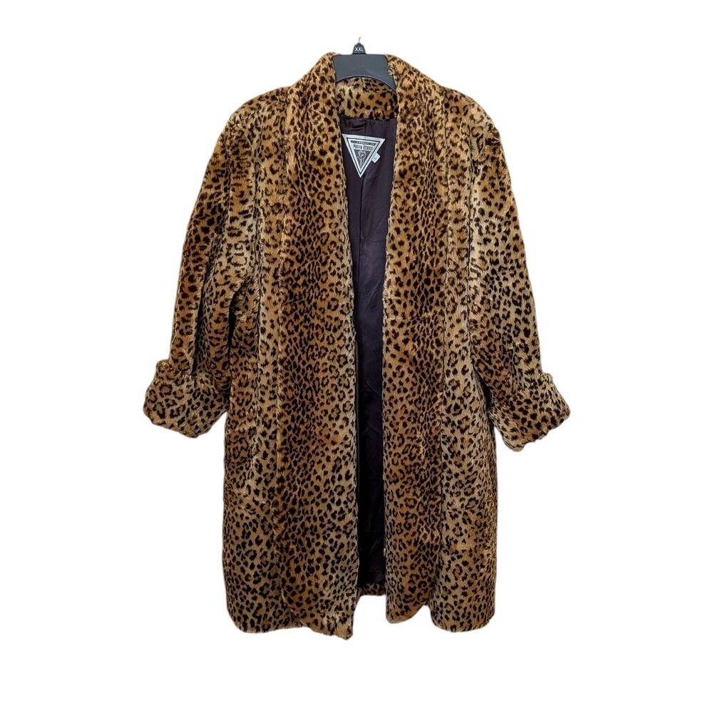 J. Percy For Marvin Richards Vintage Faux Fur Heavy Leopard Women Coat Size L